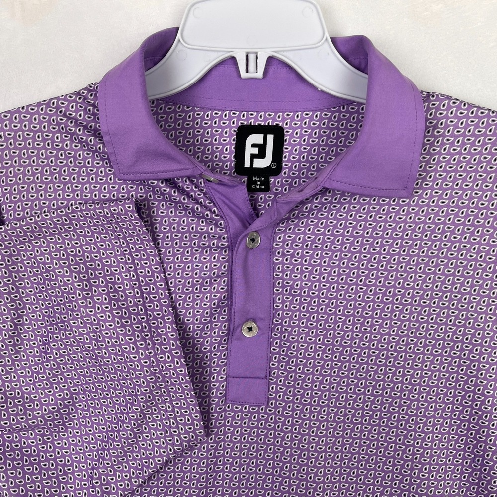 Footjoy Golf Polo Shirt Mens Large All Over Print Paisley‎ Purple Performance